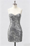 Burgundy Corset Bodycon Sequin Short Homecoming Dress
