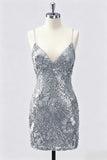 Sequin Bodycon Spaghetti Straps Dark Green Homecoming Dress