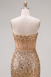 Sparkly Golden Bodycon Sequin Corset Strapless Homecoming Dress