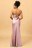 Mermaid Strapless Floor Length Satin Bridesmaid Dress with Open Back