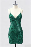 Sequin Bodycon Spaghetti Straps Dark Green Homecoming Dress
