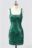 Burgundy Square Neck Bodycon Sequin Homecoming Dress