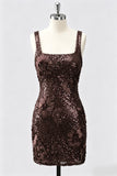Burgundy Square Neck Bodycon Sequin Homecoming Dress