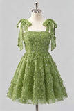 Dusty Rose 3D Floral Appliqued A Line Short Homecoming Dress with Beadings