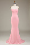 Blush Pink Mermaid Sweetheart Satin Long Bridesmaid Dress