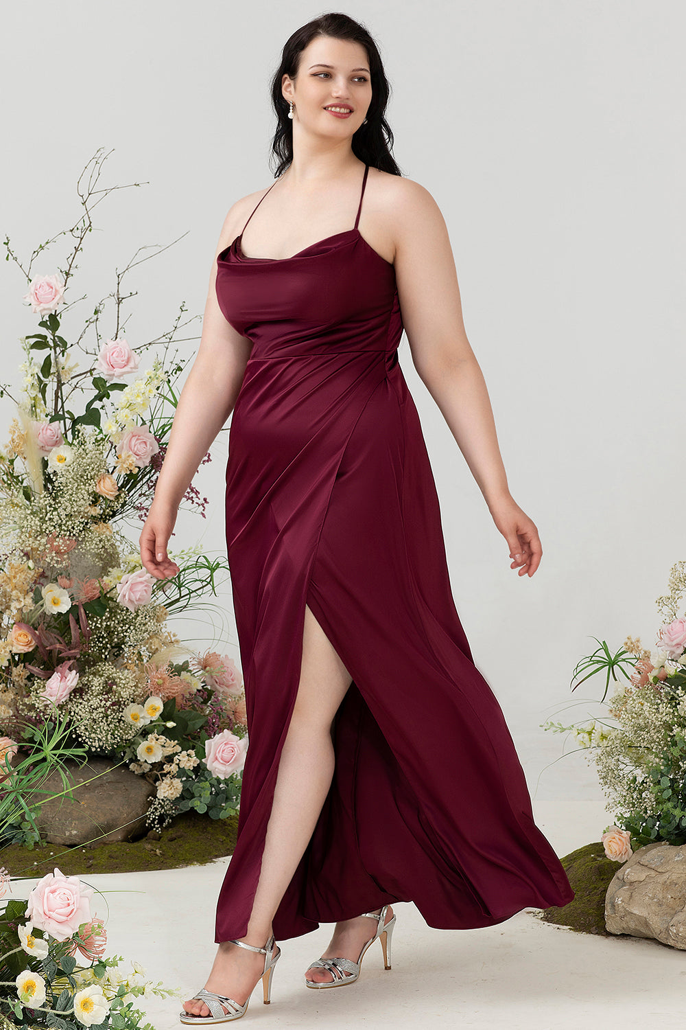 Wedtrend Women Plus Size Bridesmaif Dress Burgundy A Line Halter Satin Wedding Party Formal Dress with Slit WEDTREND Wedtrend Women Plus Size Bridesmaif Dress Burgundy A Line Halter Satin Wedding Party Formal Dress with Slit WEDTREND