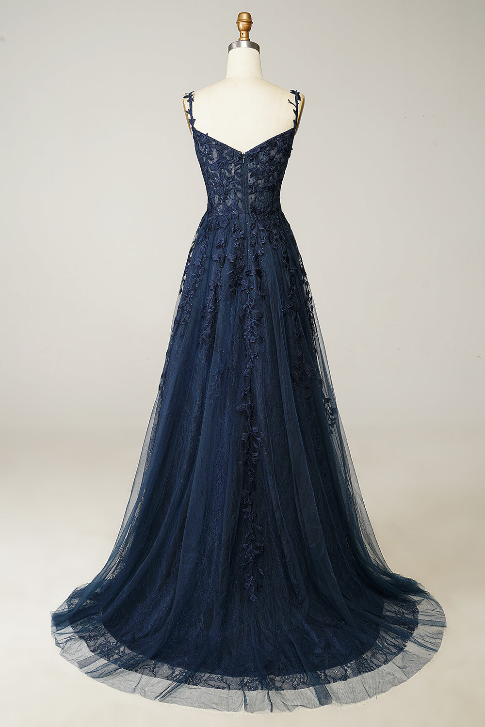 Wedtrend Women Navy Prom Dress A Line Spaghetti Straps Corset Tulle Long Party Dress with Appliques WEDTREND Wedtrend Women Navy Prom Dress A Line Spaghetti Straps Corset Tulle Long Party Dress with Appliques WEDTREND