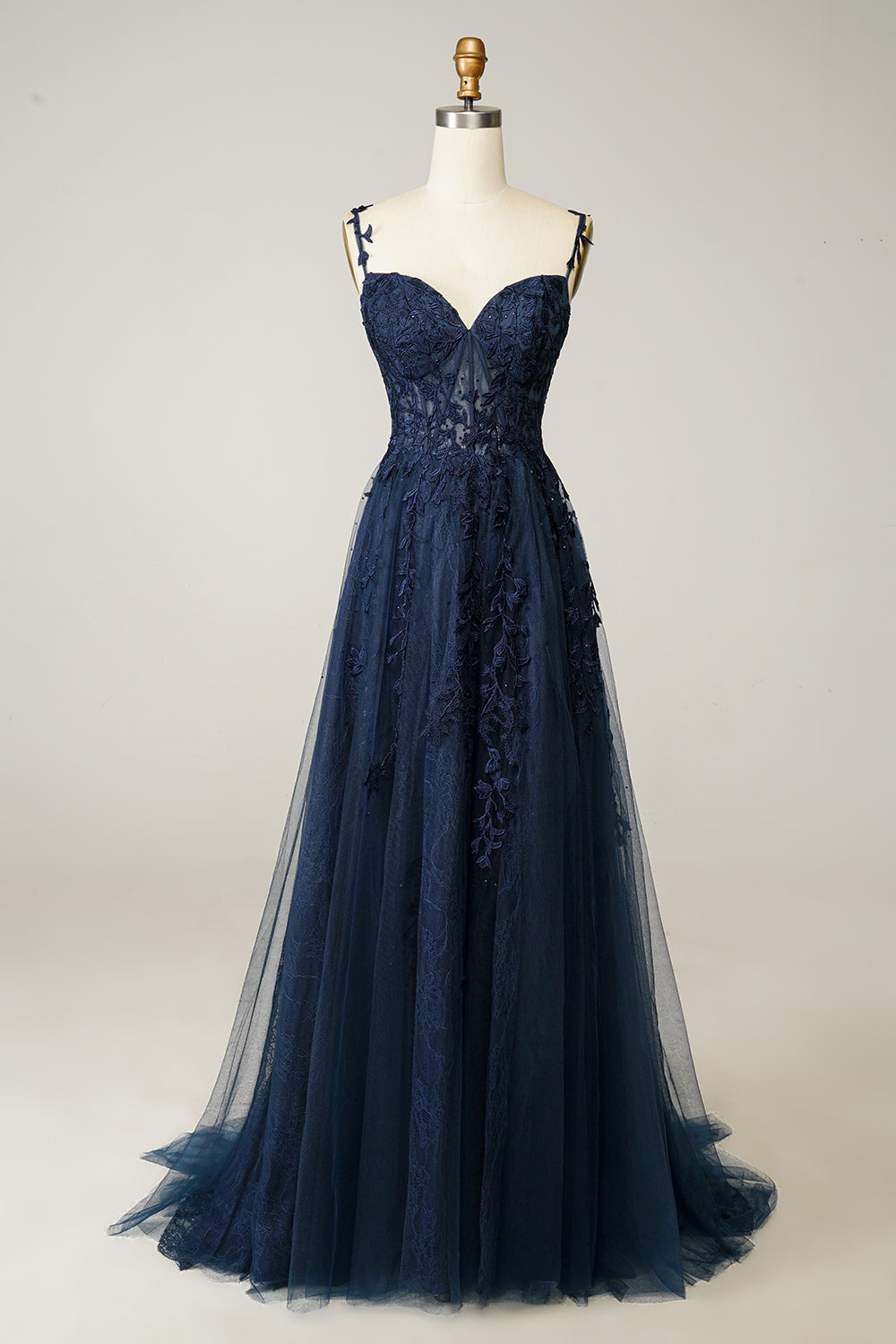 Wedtrend Women Navy Prom Dress A Line Spaghetti Straps Corset Tulle Long Party Dress with Appliques WEDTREND Wedtrend Women Navy Prom Dress A Line Spaghetti Straps Corset Tulle Long Party Dress with Appliques WEDTREND