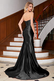 Sparkly Dark Green Mermaid Strapless Keyhole Corset Long Prom Dress with Slit