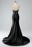 Mermaid Strapless Pleated Corset Long Royal Blue Prom Dress with Slit