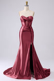 Sparkly Mermaid Sweetheart Corset Long Fuchsia Prom Dress with Slit