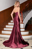 Sparkly Fuchsia Mermaid Sweetheart Corset Long Prom Dress with Slit