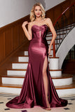 Sparkly Fuchsia Mermaid Sweetheart Corset Long Prom Dress with Slit