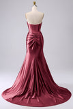 Sparkly Mermaid Sweetheart Corset Long Fuchsia Prom Dress with Slit