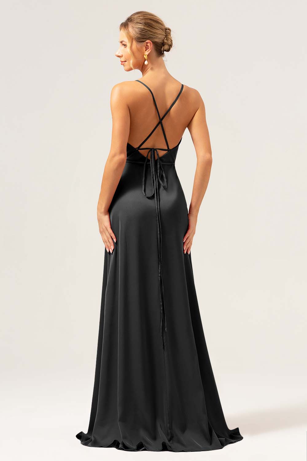 Wedtrend Women Dark Navy Bridesmaid Dress with Slit A Line Cowl Neck Long Satin Wedding Guest Dress WEDTREND Wedtrend Women Dark Navy Bridesmaid Dress with Slit A Line Cowl Neck Long Satin Wedding Guest Dress WEDTREND