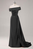 Champagne Mermaid One Shoulder Pleated Long Formal Dress with Side Streamer