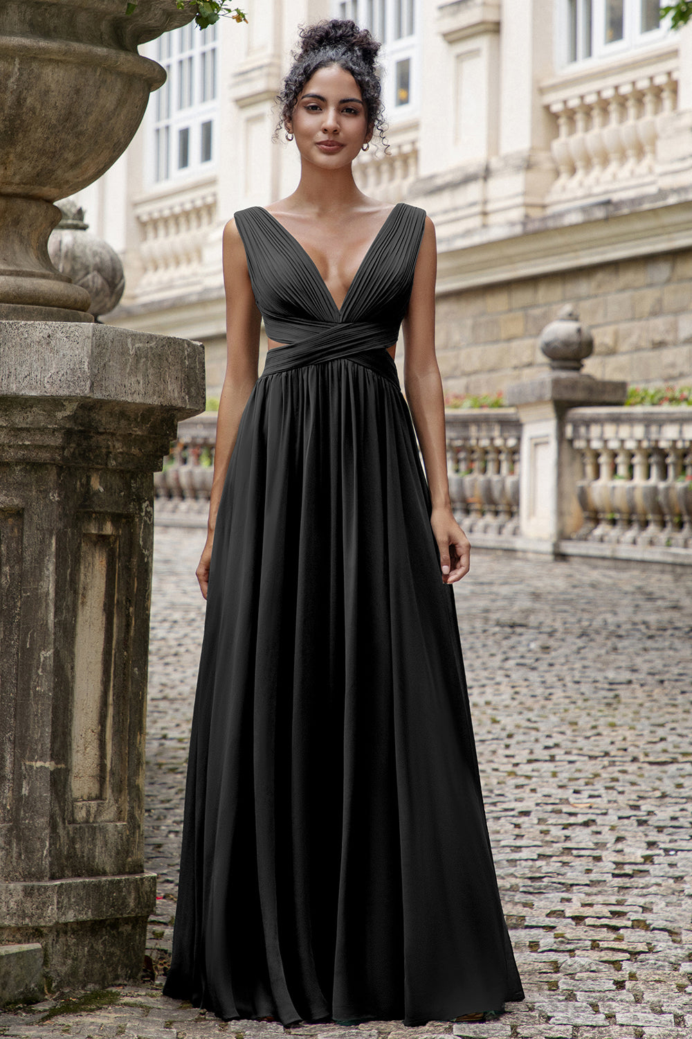 Wedtrend Women Ink Blue Wedding Party Guest Dress A Line V Neck Pleated Backless Chiffon Maxi Dress with Lace Up Back WEDTREND Wedtrend Women Ink Blue Wedding Party Guest Dress A Line V Neck Pleated Backless Chiffon Maxi Dress with Lace Up Back WEDTREND