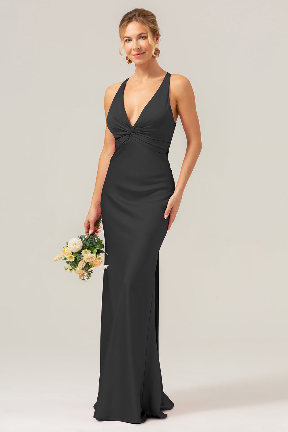 Wedtrend Women Champagne Long Bridesmaid Dress with Lace Up Back Mermaid Deep V Neck Ruched Wedding Guest Dress WEDTREND Wedtrend Women Champagne Long Bridesmaid Dress with Lace Up Back Mermaid Deep V Neck Ruched Wedding Guest Dress WEDTREND