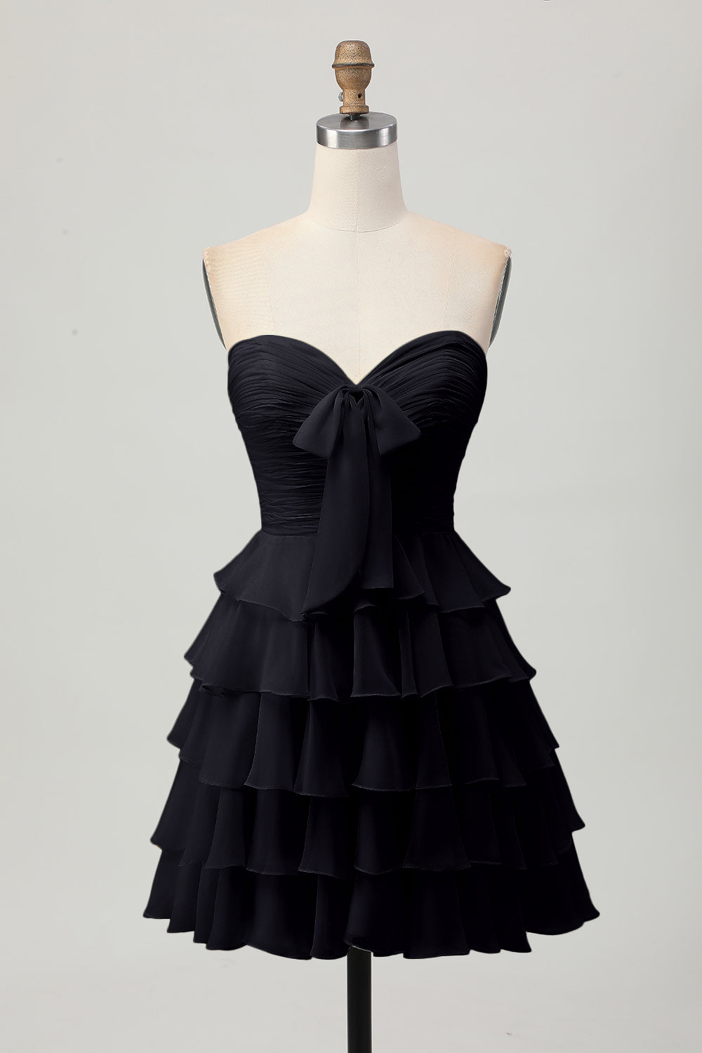 Wedtrend Women Strapless Tiered Homecoming Dress Light Yellow A Line Ruched Short Prom Dress with Bow, Black / US16 Wedtrend Women Strapless Tiered Homecoming Dress Light Yellow A Line Ruched Short Prom Dress with Bow, Black / US16