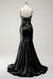 Dark Green Mermaid Spaghetti Straps Satin Prom Dress with Sheer Corset Bodice