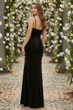Black Mermaid Velvet Spaghetti Straps Long Holiday Party Dress