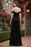 Off The Shoulder Black Sheath Corset Velvet Long Formal Dress with Slit