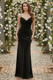 Black Mermaid Velvet Spaghetti Straps Long Holiday Party Dress