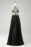 Grey Green A-Line Spaghetti Straps Pleated Long Bridesmaid Dress With Lace Up Back