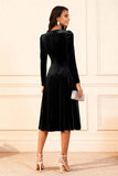 Dark Green A Line Velvet Long Sleeves Holiday Party Dress