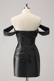 Stylish Dark Green Off The Shoulder Ruched Cut Out Corset Tight Homecoming Dress