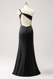 Elegant Mermaid One Shoulder Pleated Backless Bridesmaid Dress with Slit