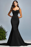 Black Satin Mermaid Long Formal Dress