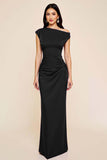 Ruched Off The Shoulder Black Mermaid Wedding Guest Dress