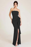 Dusty Sage Strapless Mermaid Ruched Wedding Guest Dress with Slit