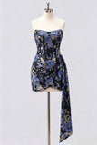 Strapless Pink Bodycon Corset Floral Sequin Homecoming Dress with Sash