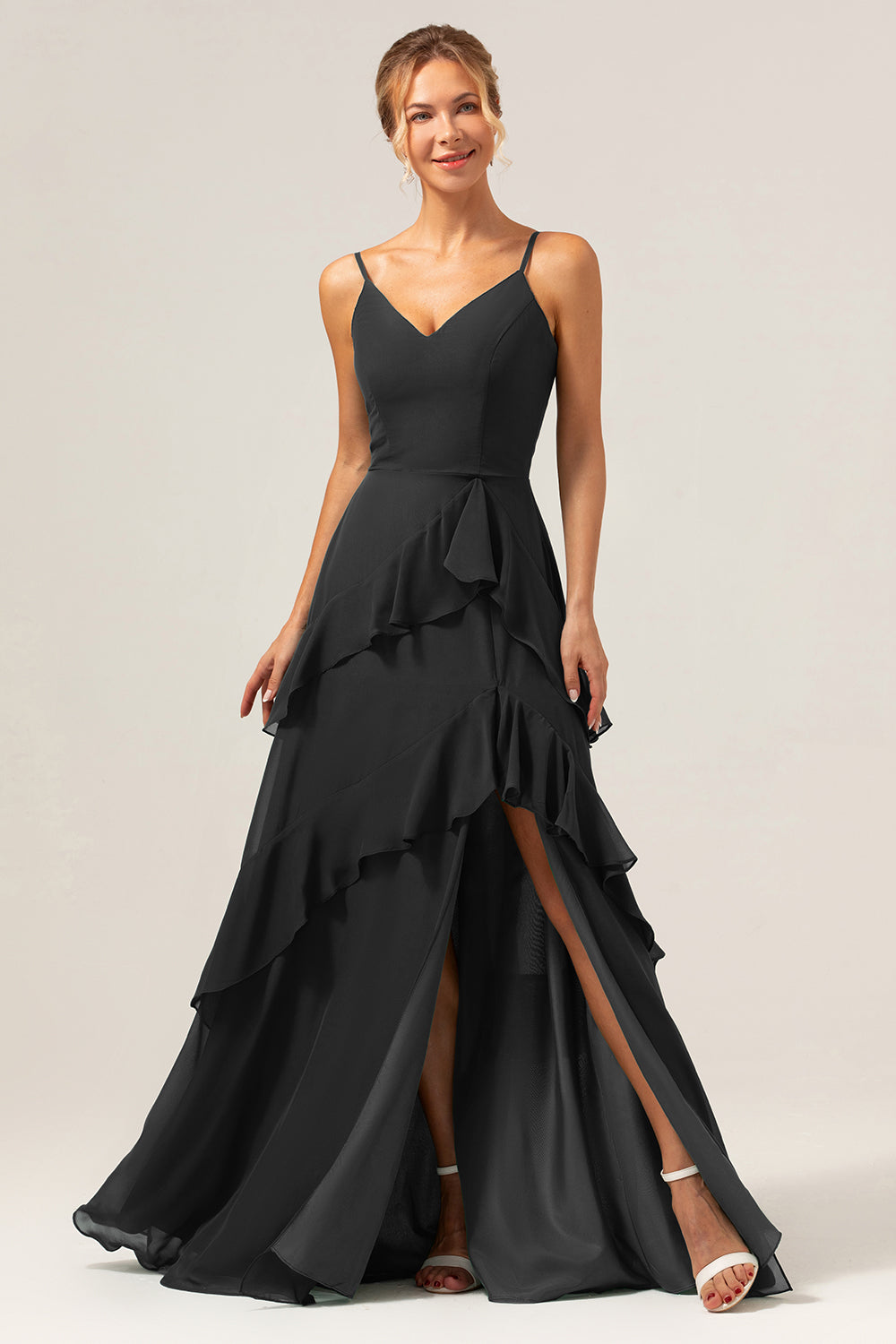 Wedtrend Women Dark Green Bridesmaid Dress with Slit A Line V Neck Ruffled Chiffon Tiered Floor Length Wedding Party Dress WEDTREND Wedtrend Women Dark Green Bridesmaid Dress with Slit A Line V Neck Ruffled Chiffon Tiered Floor Length Wedding Party Dress WEDTREND