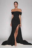 Black Off The Shoulder Mermaid Formal Dress With Slit