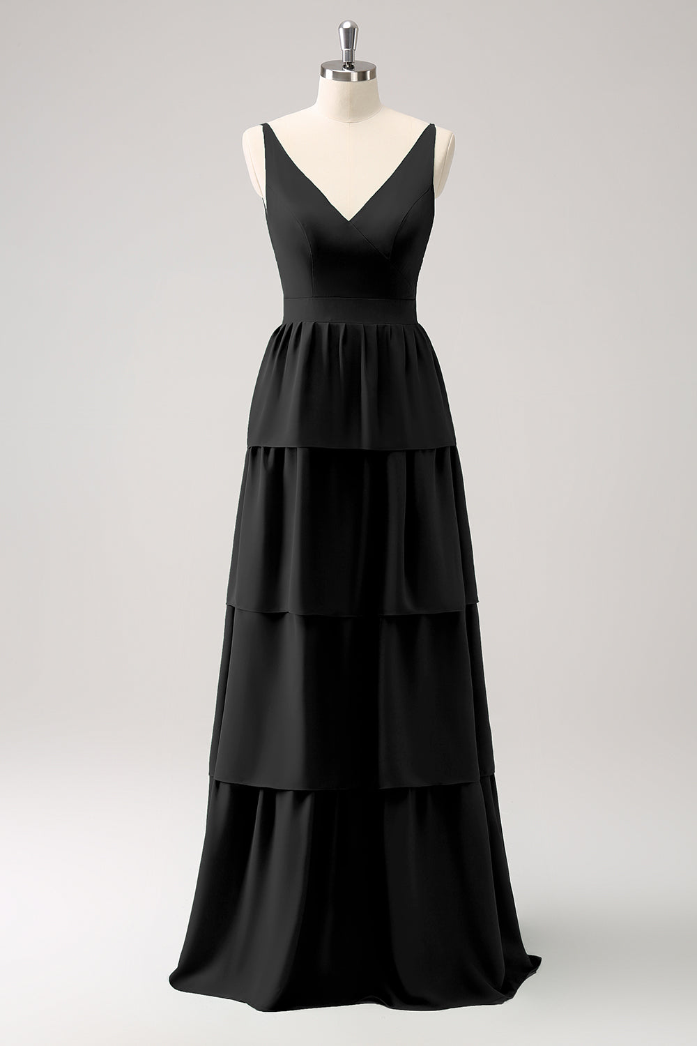 black tiered bridesmaid dress KissProm