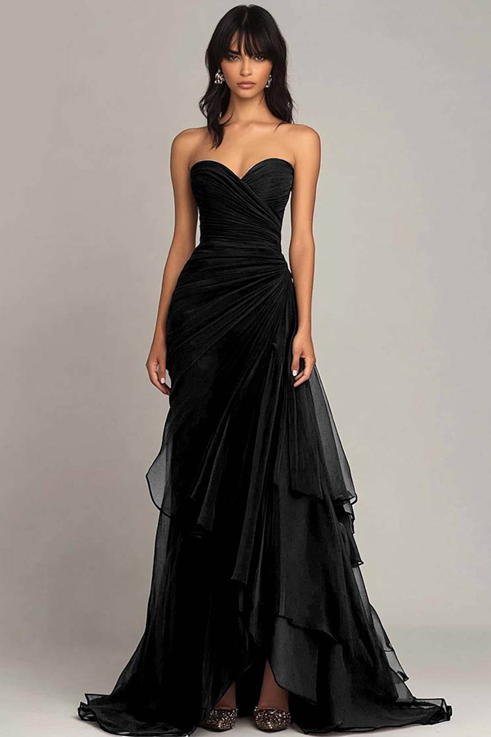 WEDTREND Women Dark Brown Sweetheart Ruffled Formal Dress Ruched Strapless Mermaid Evening Dress WEDTREND Women Dark Brown Sweetheart Ruffled Formal Dress Ruched Strapless Mermaid Evening Dress