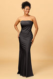 Mermaid Strapless Floor Length Satin Bridesmaid Dress with Open Back