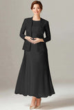 A Line Champagne Chiffon 2-Pieces Mother of the Bride Dress