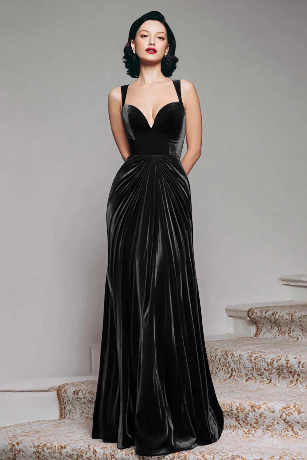 Wedtrend Women Black Velvet Holiday Party Dress A Line Thick Straps Ruched Maxi Formal Dress, Black / US14 Wedtrend Women Black Velvet Holiday Party Dress A Line Thick Straps Ruched Maxi Formal Dress, Black / US14