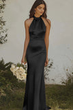 Dusty Sage Mermaid Halter Satin Backless Maxi Dress
