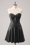Cute Burgundy A Line Sweetheart Criss Cross Corset Homecoming Dress with Ruffles