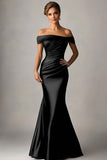 Peacock Blue Mermaid Off The Shoulder Ruched Long Formal Dress