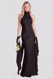 Halter Pink Mermaid Satin Backless Bridesmaid Dress