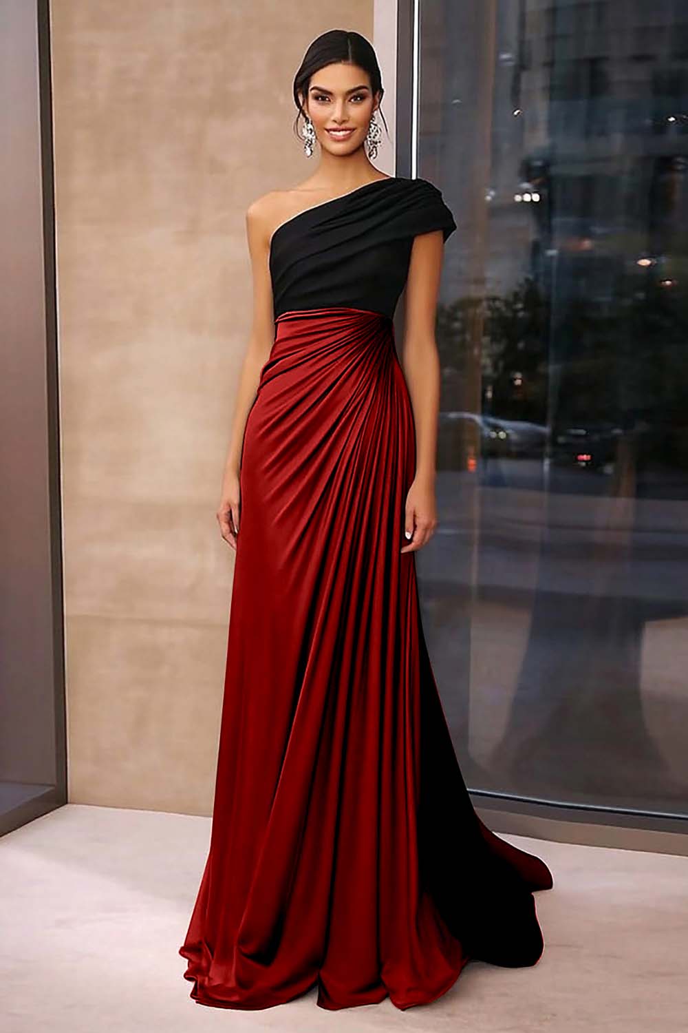 Wedtrend Women Brown Crepe Gala Dress Ruched One Shoulder Sheath Long Formal Dress, Black / US20W Wedtrend Women Brown Crepe Gala Dress Ruched One Shoulder Sheath Long Formal Dress, Black / US20W
