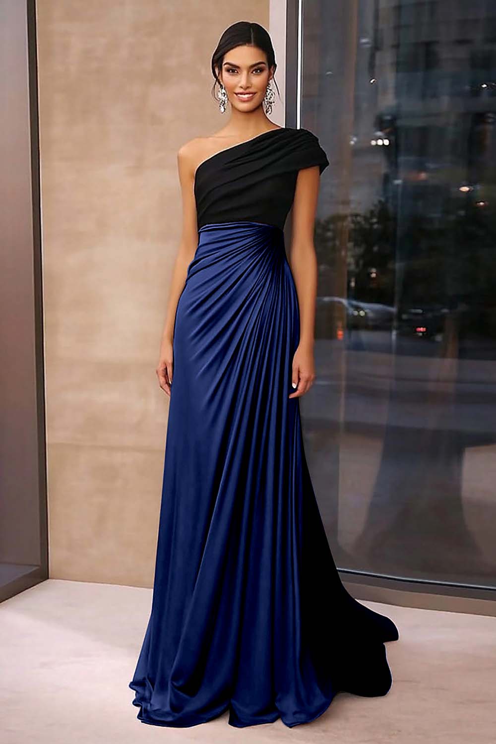 Wedtrend Women Brown Crepe Gala Dress Ruched One Shoulder Sheath Long Formal Dress WEDTREND Wedtrend Women Brown Crepe Gala Dress Ruched One Shoulder Sheath Long Formal Dress WEDTREND