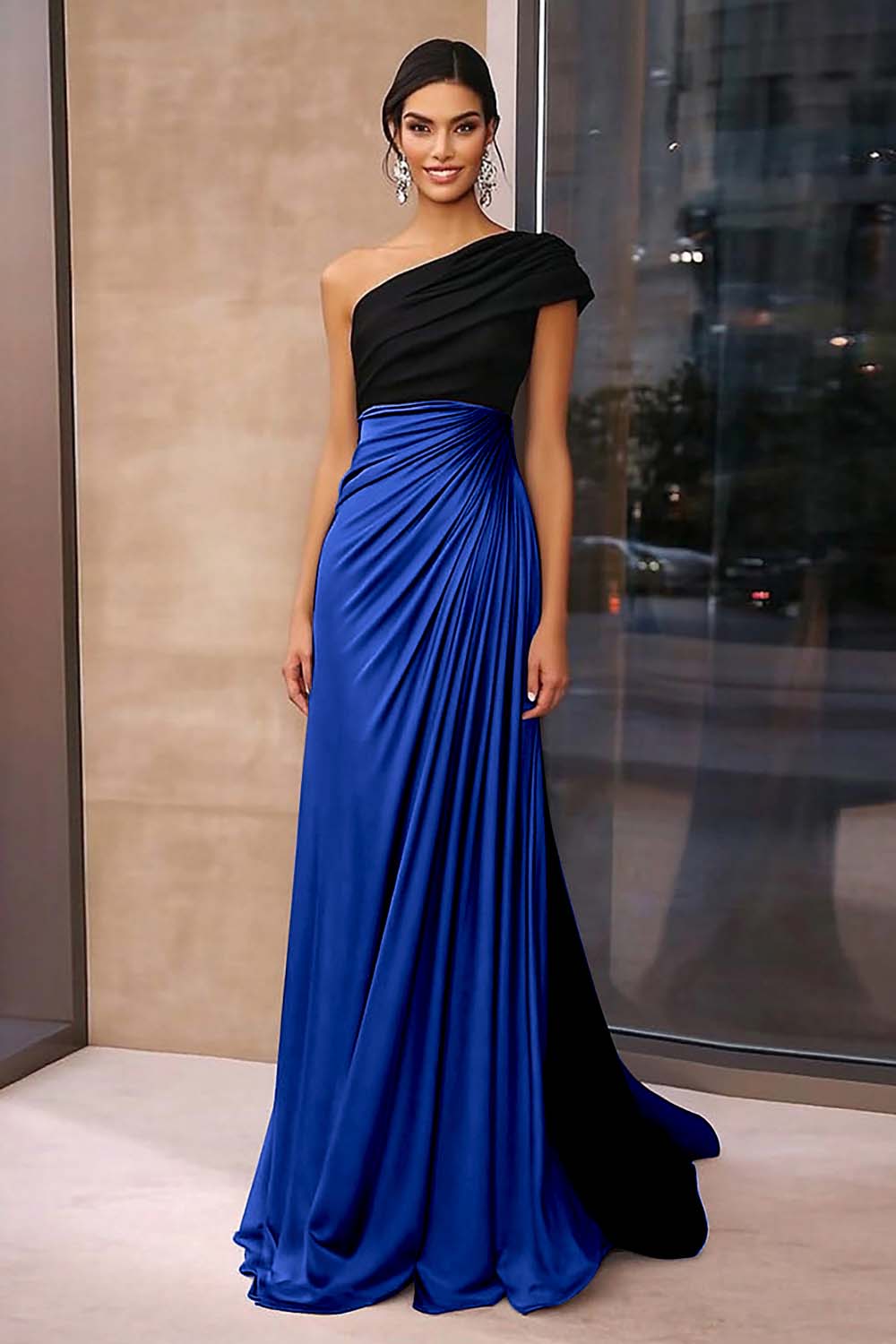 Wedtrend Women Brown Crepe Gala Dress Ruched One Shoulder Sheath Long Formal Dress WEDTREND Wedtrend Women Brown Crepe Gala Dress Ruched One Shoulder Sheath Long Formal Dress WEDTREND