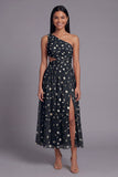 One Shoulder Floral Cut Out Light Orange Wedding Guest Dress
